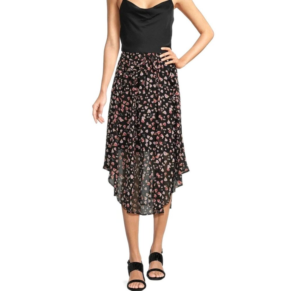 Karl Lagerfeld Paris‎ Black Floral Everyday Asymmetrical Long Skirt NWOT